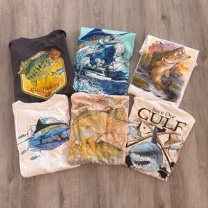 Lot of 6 Guy Harvey Mens XL Graphic T-Shirts Fishing Marine Life Bass Shark